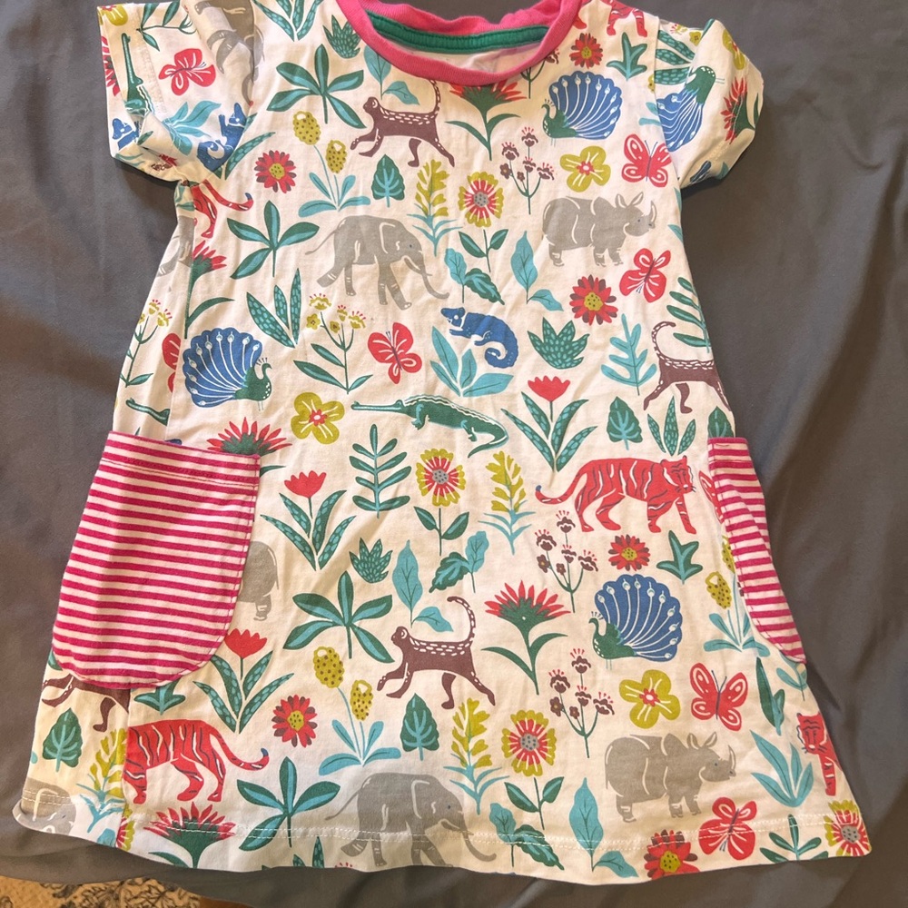 Mini Boden Red and Pink Casual Flutter Sleeve Dress